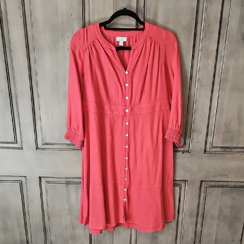 J. Jill Coral Linen-Blend Long Sleeve Dress -Small